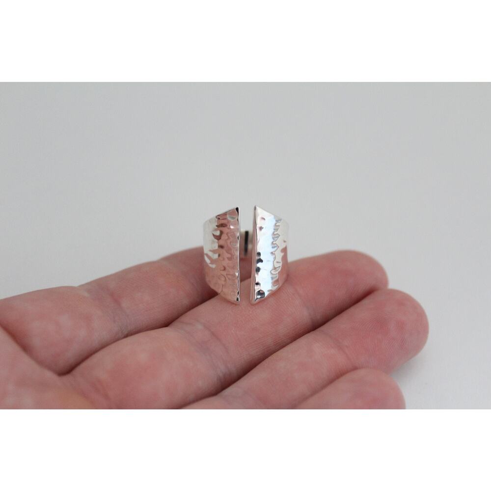 Sterling Silver Adjustable Hammered Shield Ring, … - image 1